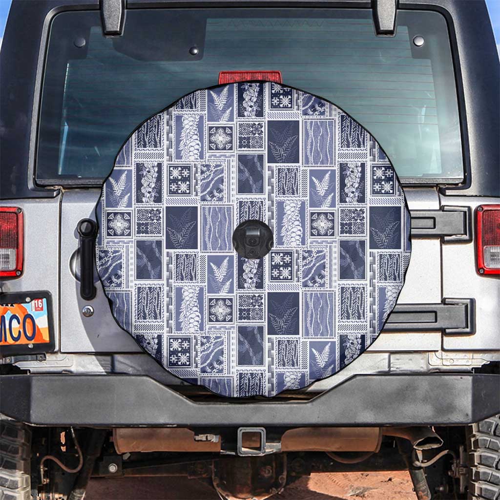Vintage Aloha Block Quilt Spare Tire Cover Blue Inspired Lei Motifs - Polynesian Pride