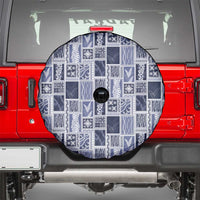 Vintage Aloha Block Quilt Spare Tire Cover Blue Inspired Lei Motifs - Polynesian Pride