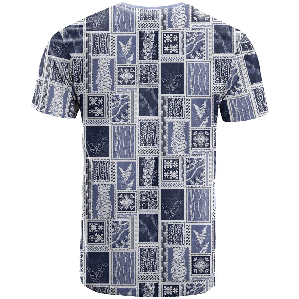 Vintage Aloha Block Quilt T Shirt Blue Inspired Lei Motifs LT9 - Polynesian Pride
