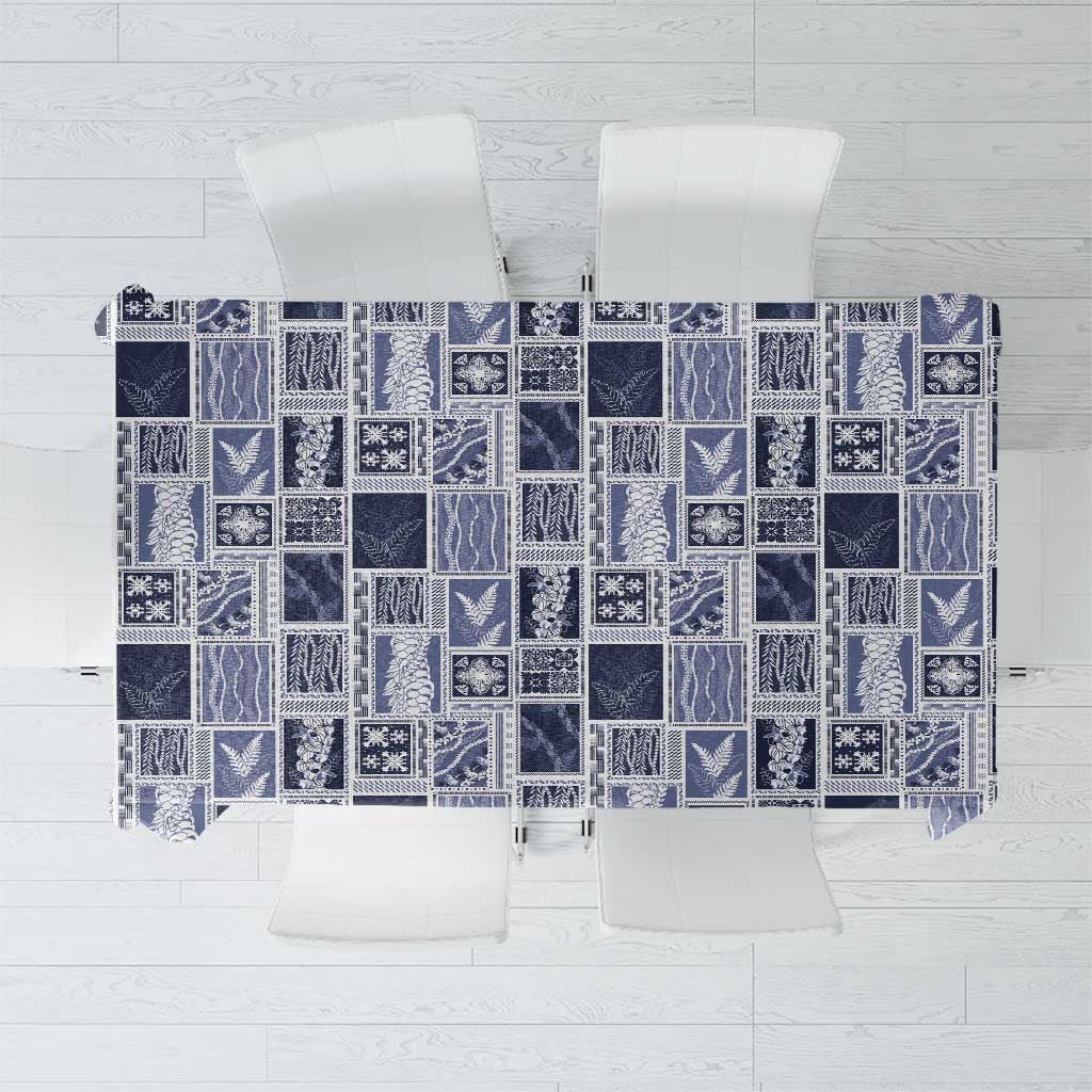 Vintage Aloha Block Quilt Tablecloth Blue Inspired Lei Motifs - Polynesian Pride