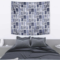 Vintage Aloha Block Quilt Tapestry Blue Inspired Lei Motifs - Polynesian Pride