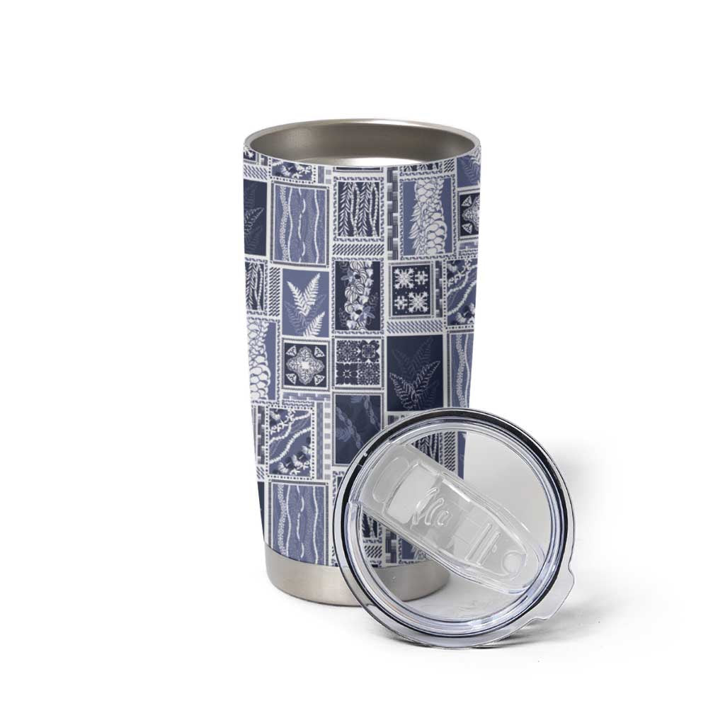 Vintage Aloha Block Quilt Tumbler Cup Blue Inspired Lei Motifs - Polynesian Pride