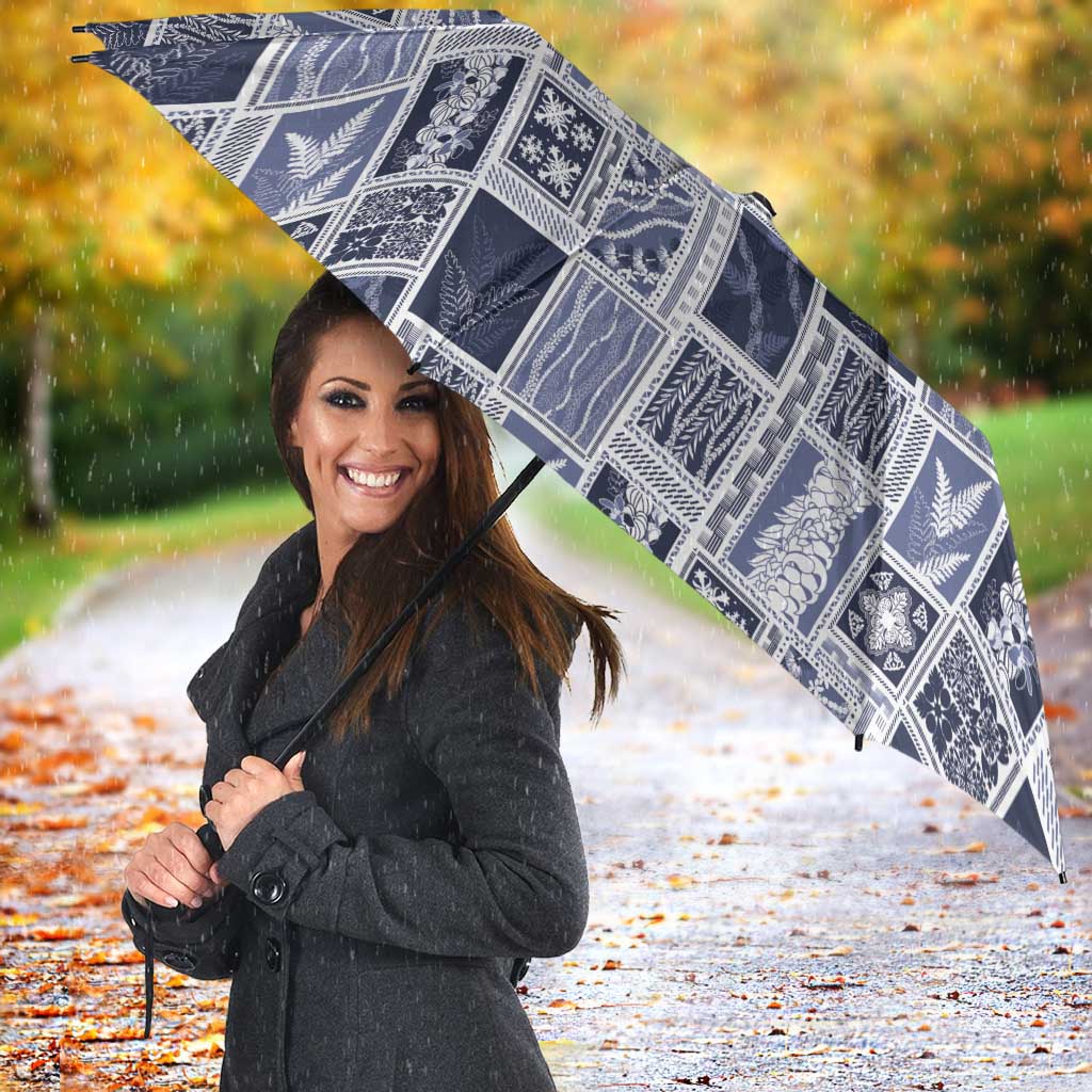 Vintage Aloha Block Quilt Umbrella Blue Inspired Lei Motifs - Polynesian Pride