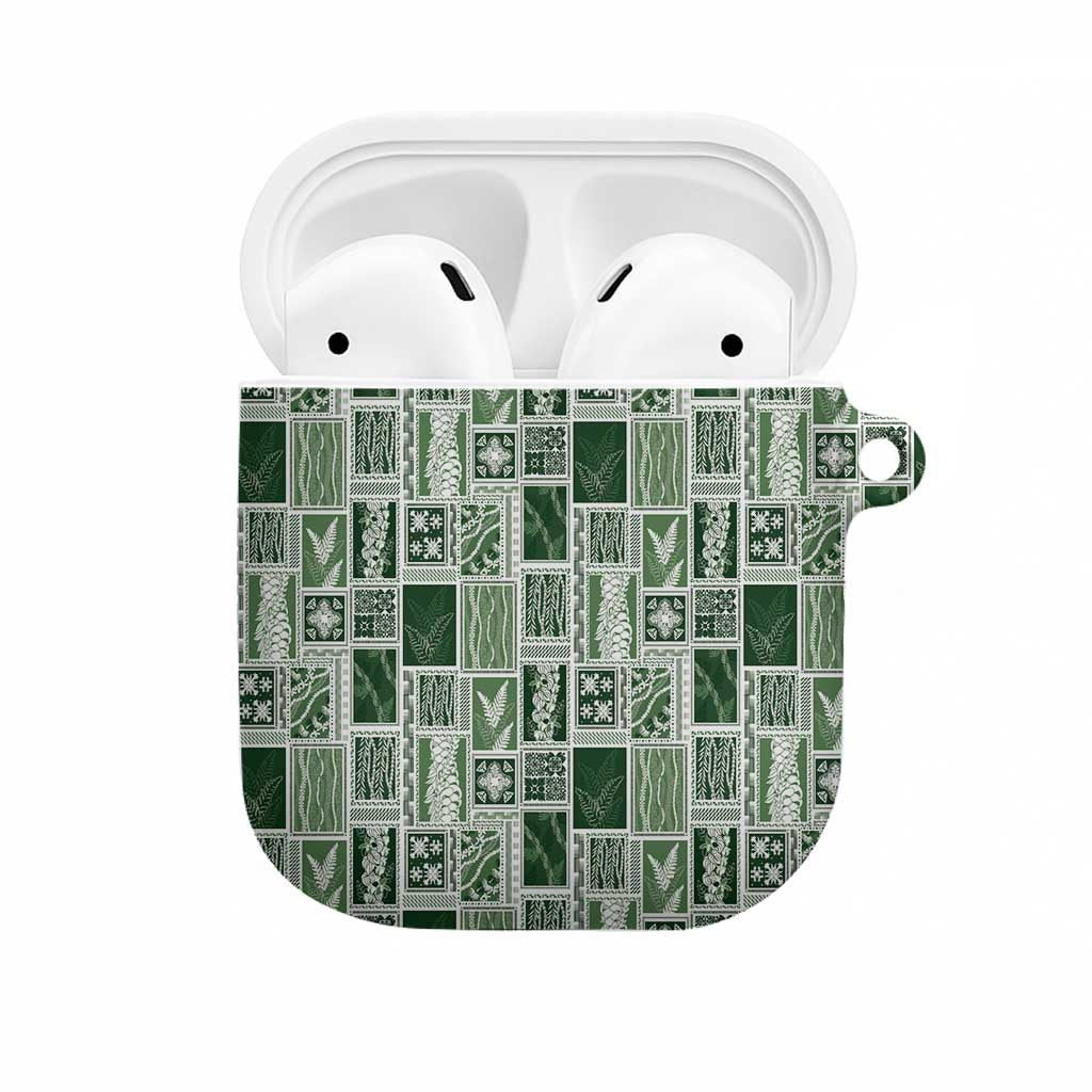 Vintage Aloha Block Quilt AirPods Case Green Inspired Lei Motifs - Polynesian Pride