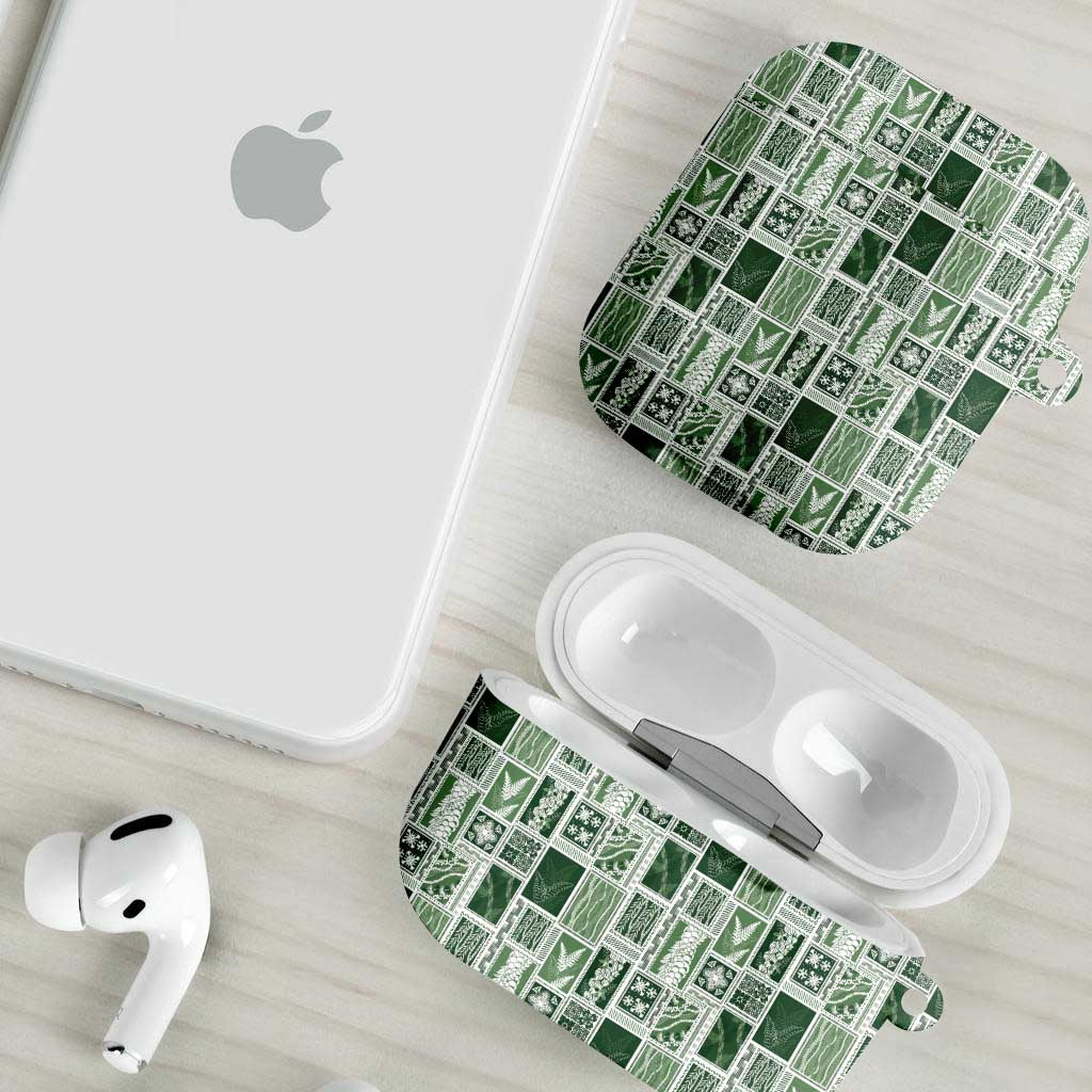 Vintage Aloha Block Quilt AirPods Case Green Inspired Lei Motifs - Polynesian Pride