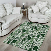 Vintage Aloha Block Quilt Area Rug Green Inspired Lei Motifs - Polynesian Pride
