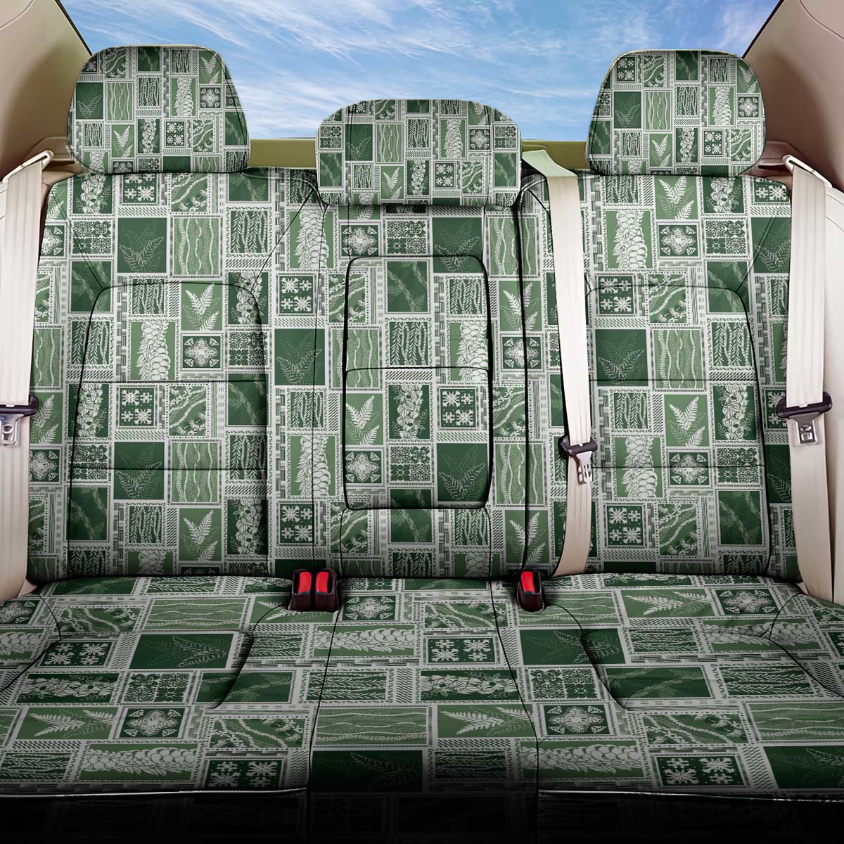 Vintage Aloha Block Quilt Back Car Seat Cover Green Inspired Lei Motifs - Polynesian Pride