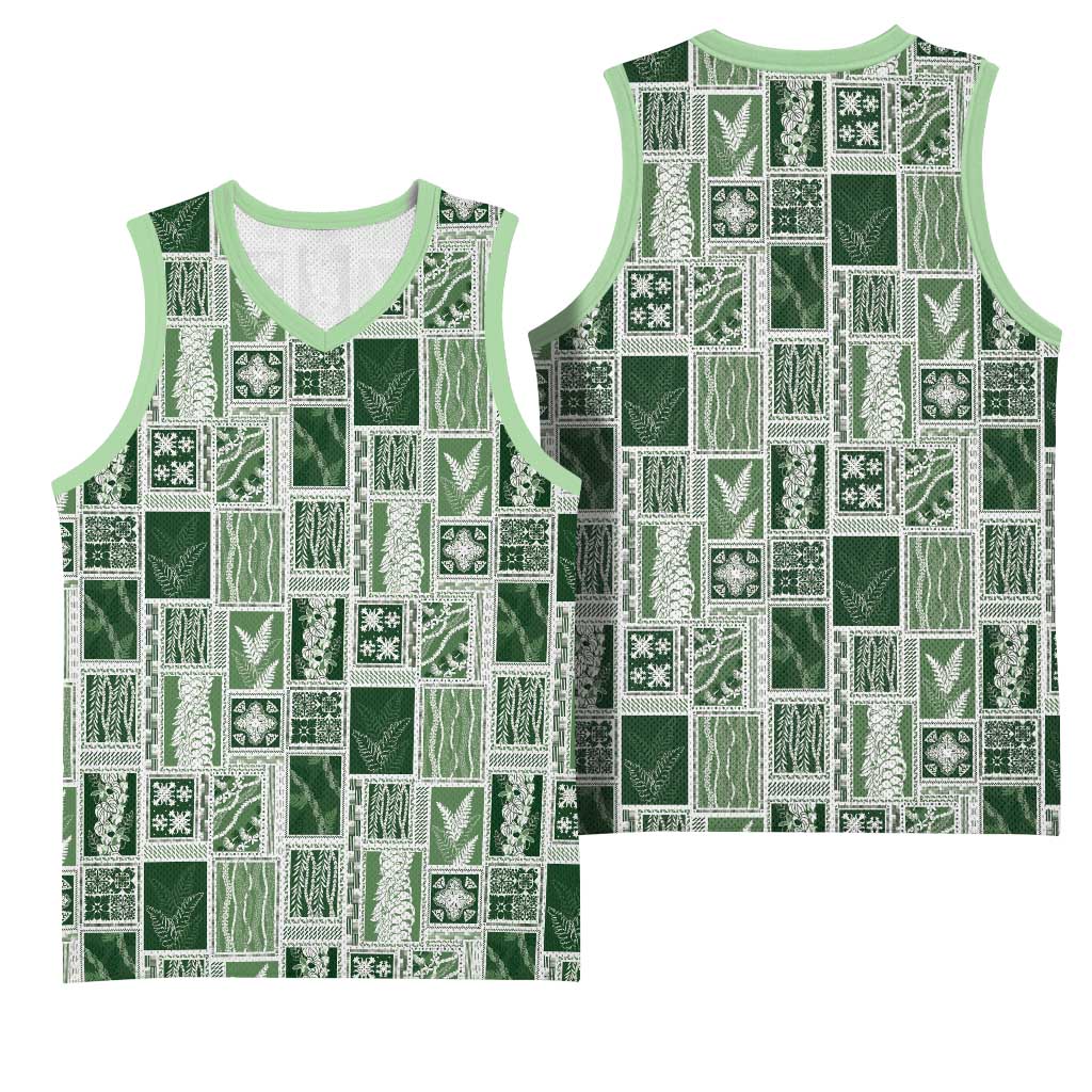 Vintage Aloha Block Quilt Basketball Jersey Green Inspired Lei Motifs - Polynesian Pride
