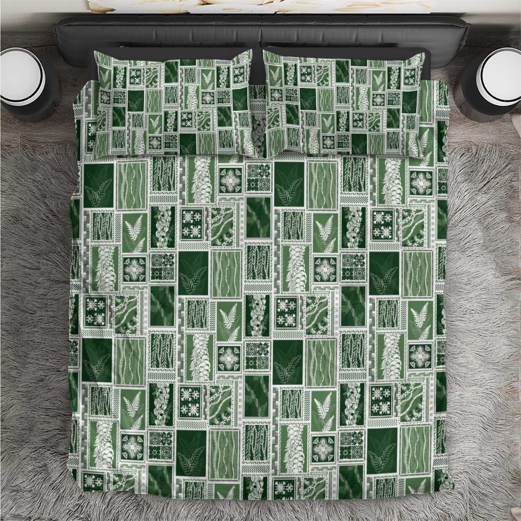 Vintage Aloha Block Quilt Bedding Set Green Inspired Lei Motifs - Polynesian Pride