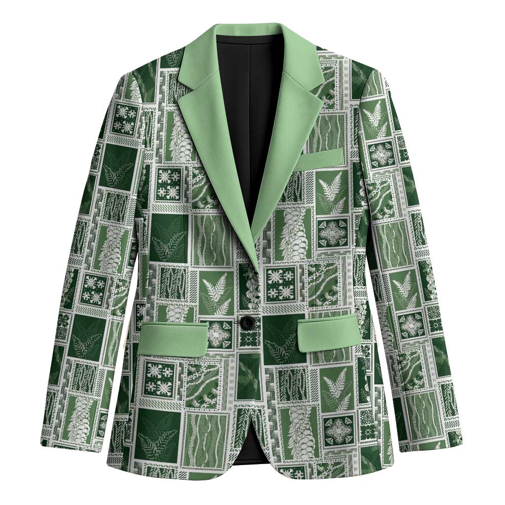 Vintage Aloha Block Quilt Blazer Green Inspired Lei Motifs - Polynesian Pride