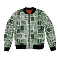 Vintage Aloha Block Quilt Bomber Jacket Green Inspired Lei Motifs - Polynesian Pride