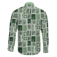 Vintage Aloha Block Quilt Family Matching Long Sleeve Bodycon Dress and Hawaiian Shirt Green Inspired Lei Motifs - Polynesian Pride