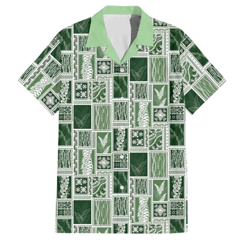 Vintage Aloha Block Quilt Family Matching Mermaid Dress and Hawaiian Shirt Green Inspired Lei Motifs - Polynesian Pride