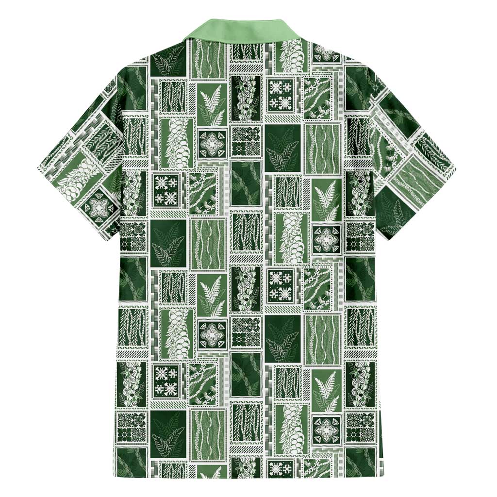 Vintage Aloha Block Quilt Family Matching Mermaid Dress and Hawaiian Shirt Green Inspired Lei Motifs - Polynesian Pride