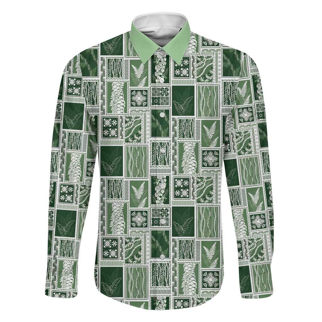 Vintage Aloha Block Quilt Family Matching Mermaid Dress and Hawaiian Shirt Green Inspired Lei Motifs - Polynesian Pride