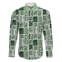 Vintage Aloha Block Quilt Family Matching Mermaid Dress and Hawaiian Shirt Green Inspired Lei Motifs - Polynesian Pride