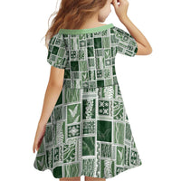 Vintage Aloha Block Quilt Family Matching Puletasi and Hawaiian Shirt Green Inspired Lei Motifs - Polynesian Pride