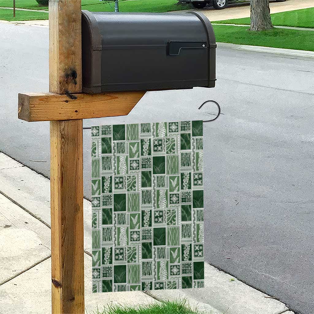 Vintage Aloha Block Quilt Garden Flag Green Inspired Lei Motifs - Polynesian Pride