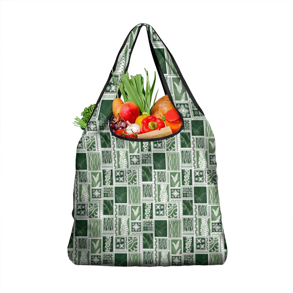 Vintage Aloha Block Quilt Grocery Bag Green Inspired Lei Motifs - Polynesian Pride
