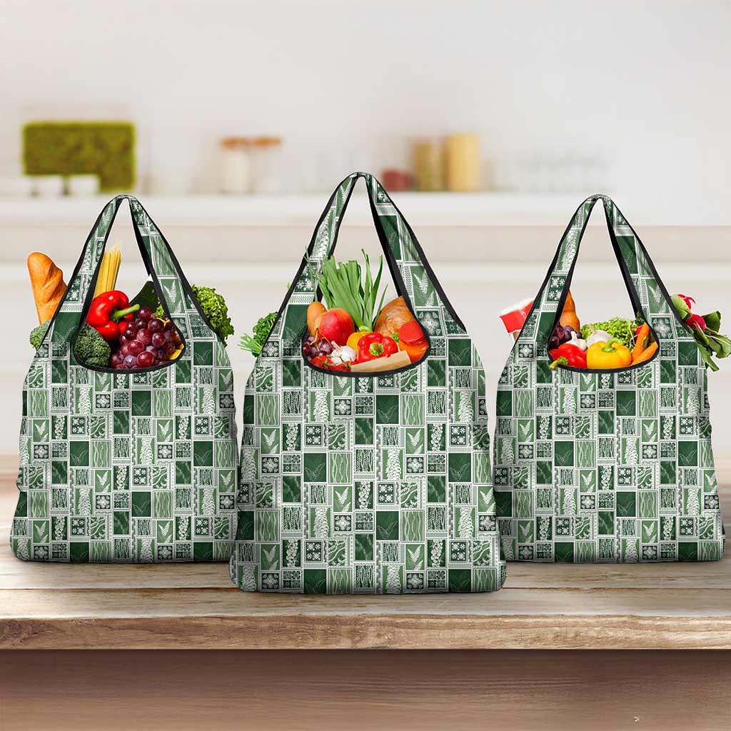 Vintage Aloha Block Quilt Grocery Bag Green Inspired Lei Motifs - Polynesian Pride