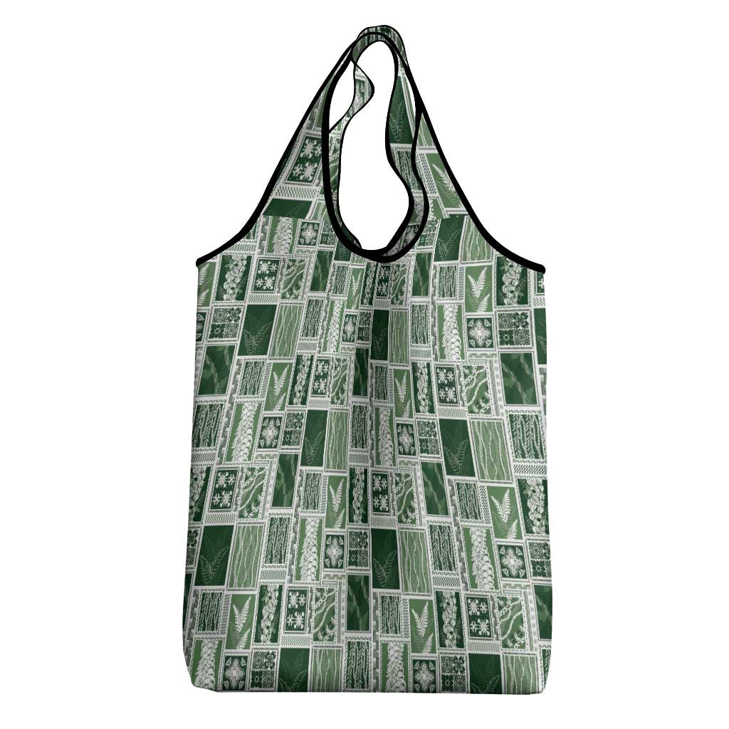 Vintage Aloha Block Quilt Grocery Bag Green Inspired Lei Motifs - Polynesian Pride