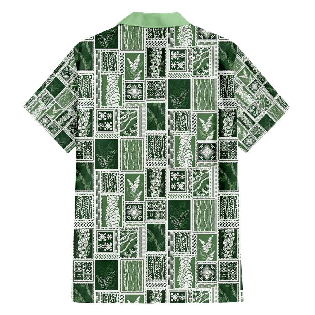 Vintage Aloha Block Quilt Hawaiian Shirt Green Inspired Lei Motifs - Polynesian Pride