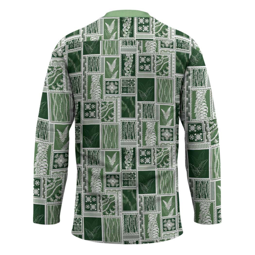 Vintage Aloha Block Quilt Hockey Jersey Green Inspired Lei Motifs - Polynesian Pride