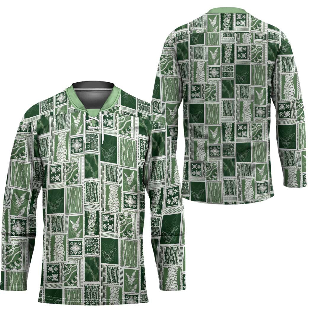 Vintage Aloha Block Quilt Hockey Jersey Green Inspired Lei Motifs - Polynesian Pride