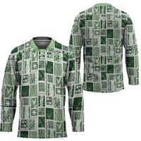Vintage Aloha Block Quilt Hockey Jersey Green Inspired Lei Motifs - Polynesian Pride