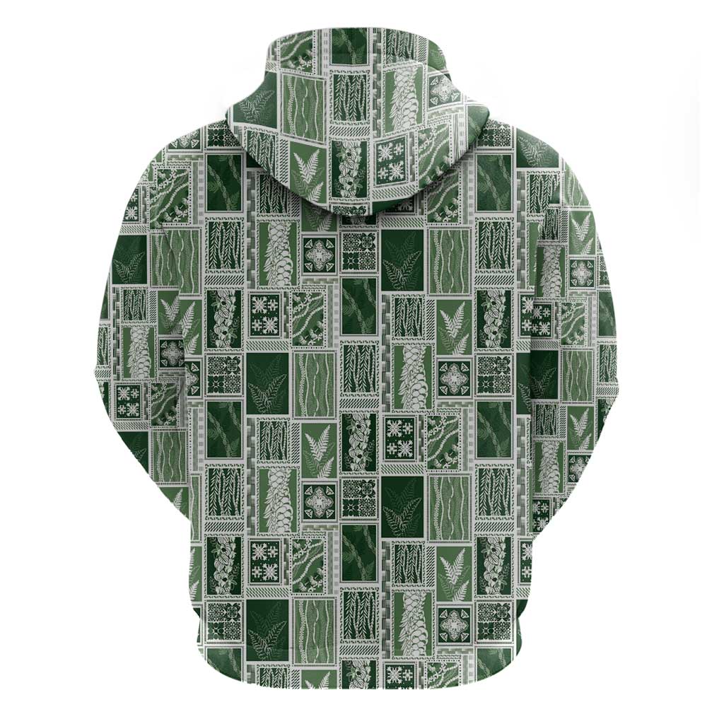Vintage Aloha Block Quilt Hoodie Green Inspired Lei Motifs - Polynesian Pride