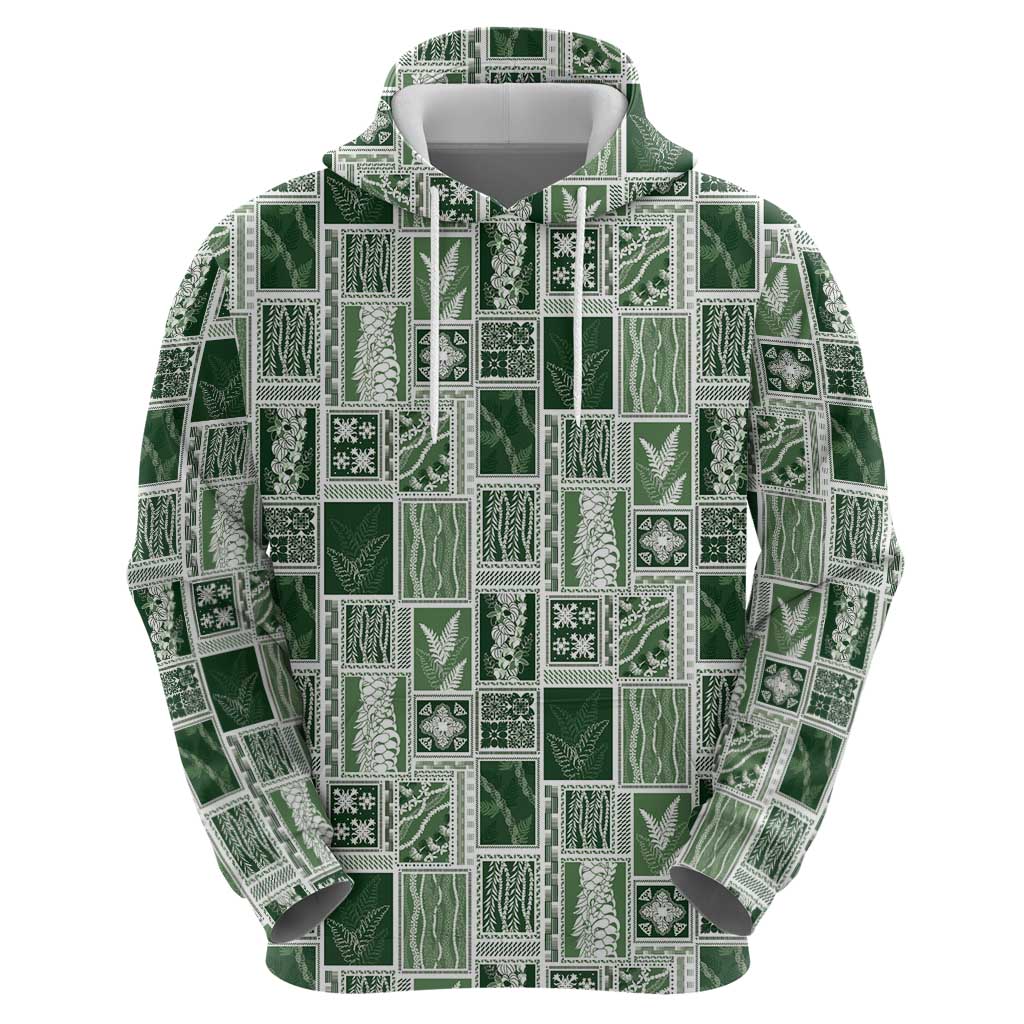 Vintage Aloha Block Quilt Hoodie Green Inspired Lei Motifs - Polynesian Pride