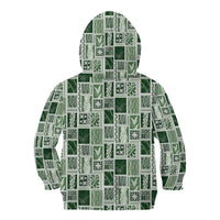 Vintage Aloha Block Quilt Kid Hoodie Green Inspired Lei Motifs - Polynesian Pride