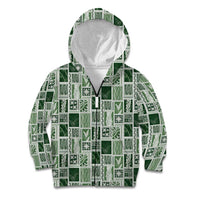 Vintage Aloha Block Quilt Kid Hoodie Green Inspired Lei Motifs - Polynesian Pride