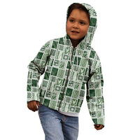 Vintage Aloha Block Quilt Kid Hoodie Green Inspired Lei Motifs - Polynesian Pride