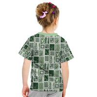 Vintage Aloha Block Quilt Kid T Shirt Green Inspired Lei Motifs - Polynesian Pride