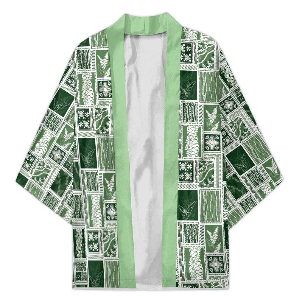 Vintage Aloha Block Quilt Kimono Green Inspired Lei Motifs - Polynesian Pride