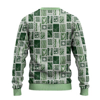 Vintage Aloha Block Quilt Ugly Christmas Sweater Green Inspired Lei Motifs - Polynesian Pride