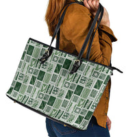 Vintage Aloha Block Quilt Leather Tote Bag Green Inspired Lei Motifs - Polynesian Pride