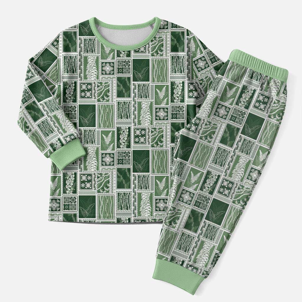 Vintage Aloha Block Quilt Christmas Pajama Set Green Inspired Lei Motifs - Polynesian Pride