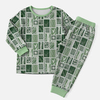 Vintage Aloha Block Quilt Christmas Pajama Set Green Inspired Lei Motifs - Polynesian Pride