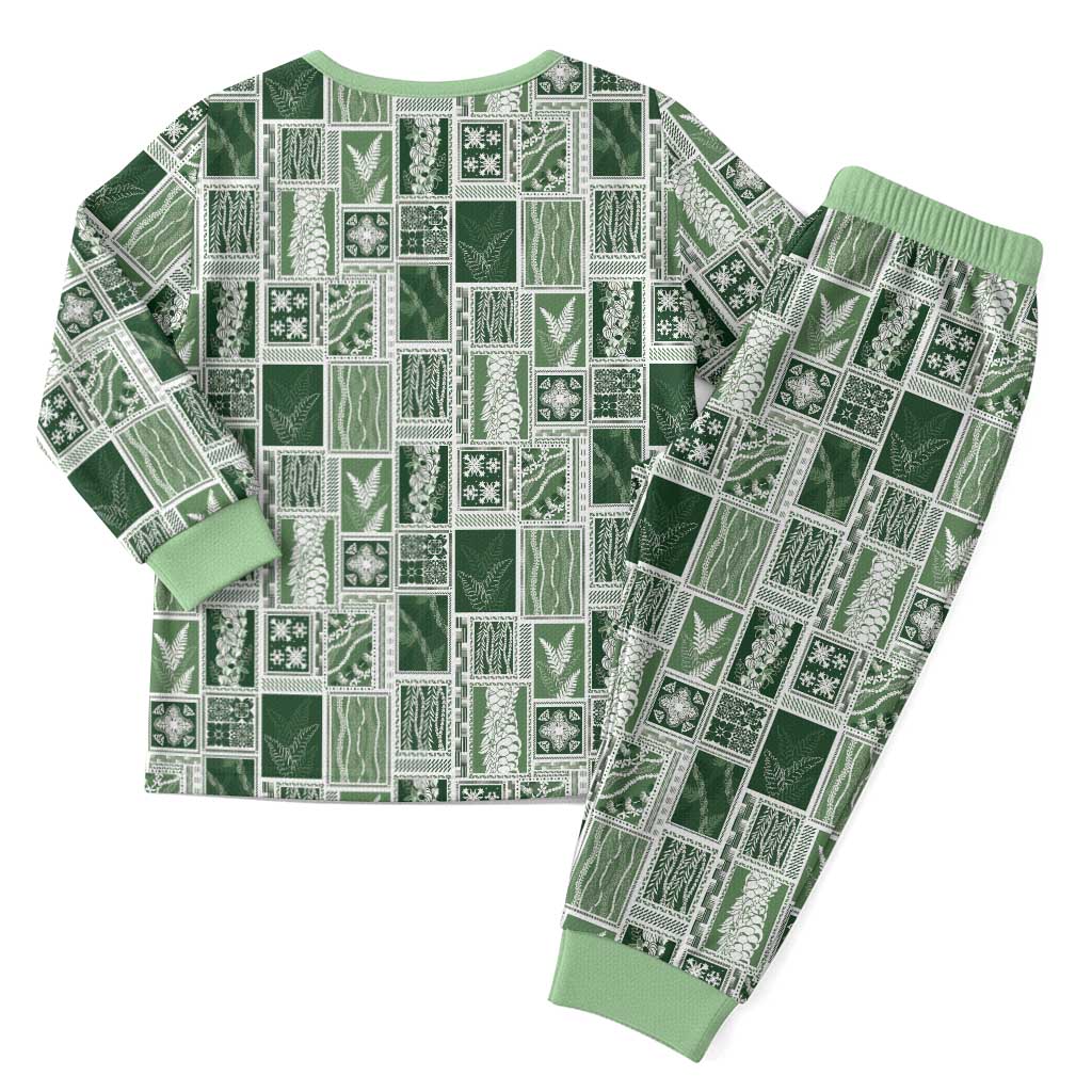 Vintage Aloha Block Quilt Christmas Pajama Set Green Inspired Lei Motifs - Polynesian Pride