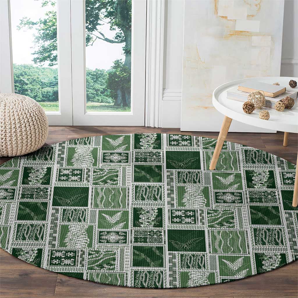 Vintage Aloha Block Quilt Round Carpet Green Inspired Lei Motifs - Polynesian Pride