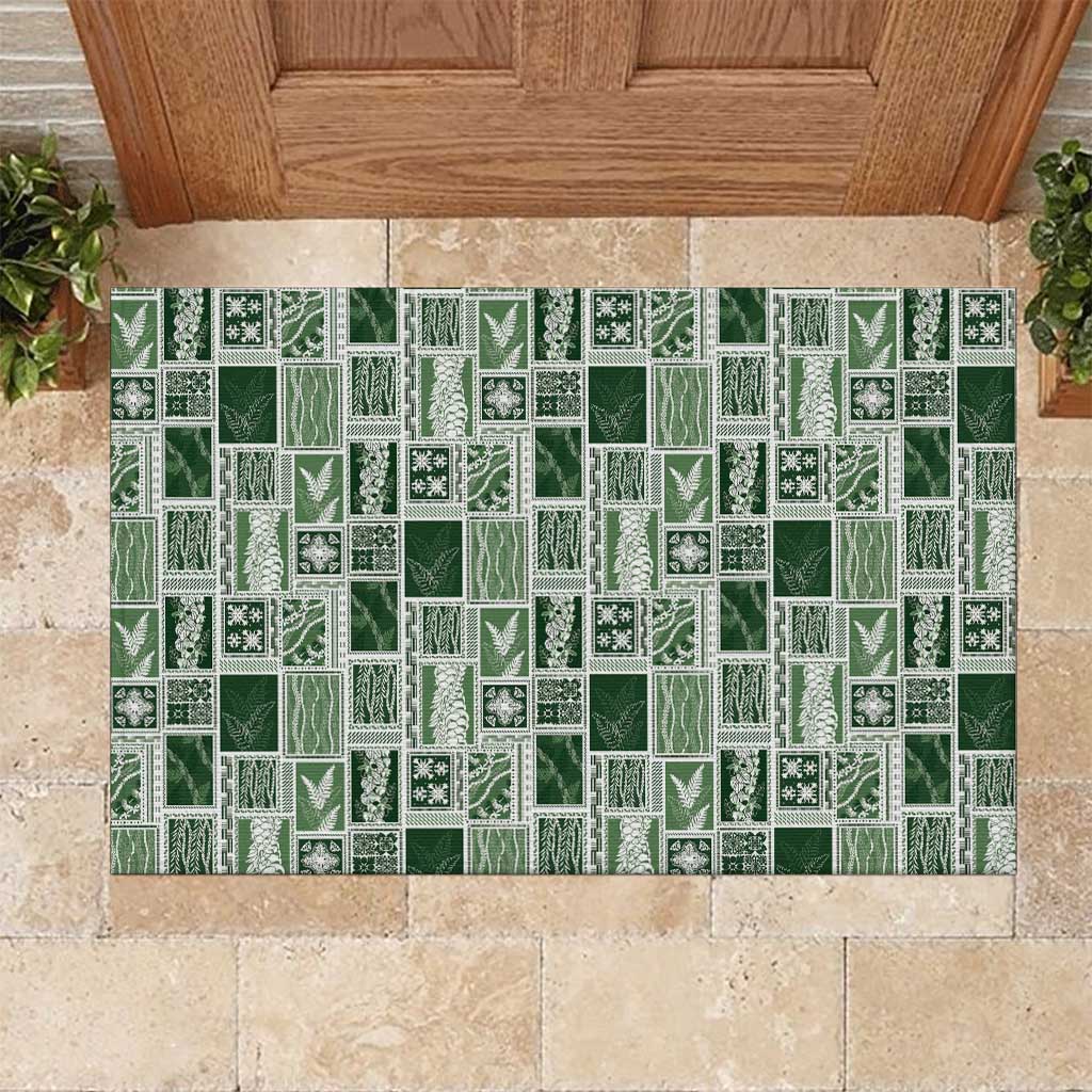 Vintage Aloha Block Quilt Rubber Doormat Green Inspired Lei Motifs - Polynesian Pride