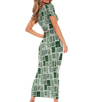 Vintage Aloha Block Quilt Short Sleeve Bodycon Dress Green Inspired Lei Motifs - Polynesian Pride