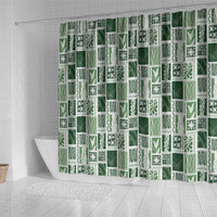 Vintage Aloha Block Quilt Shower Curtain Green Inspired Lei Motifs - Polynesian Pride