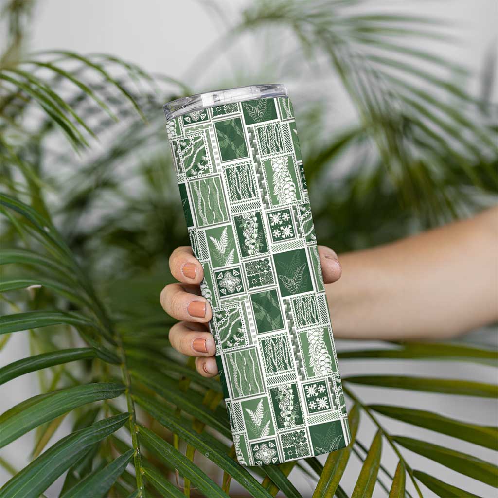 Vintage Aloha Block Quilt Skinny Tumbler Green Inspired Lei Motifs - Polynesian Pride