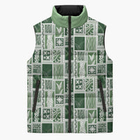 Vintage Aloha Block Quilt Sleeveless Puffer Jacket Green Inspired Lei Motifs - Polynesian Pride