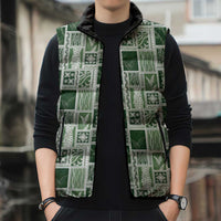 Vintage Aloha Block Quilt Sleeveless Puffer Jacket Green Inspired Lei Motifs - Polynesian Pride
