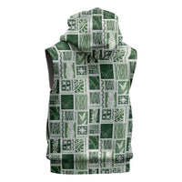 Vintage Aloha Block Quilt Sleeveless Zip Hoodie Green Inspired Lei Motifs - Polynesian Pride