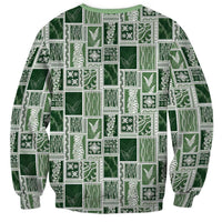 Vintage Aloha Block Quilt Sweatshirt Green Inspired Lei Motifs - Polynesian Pride